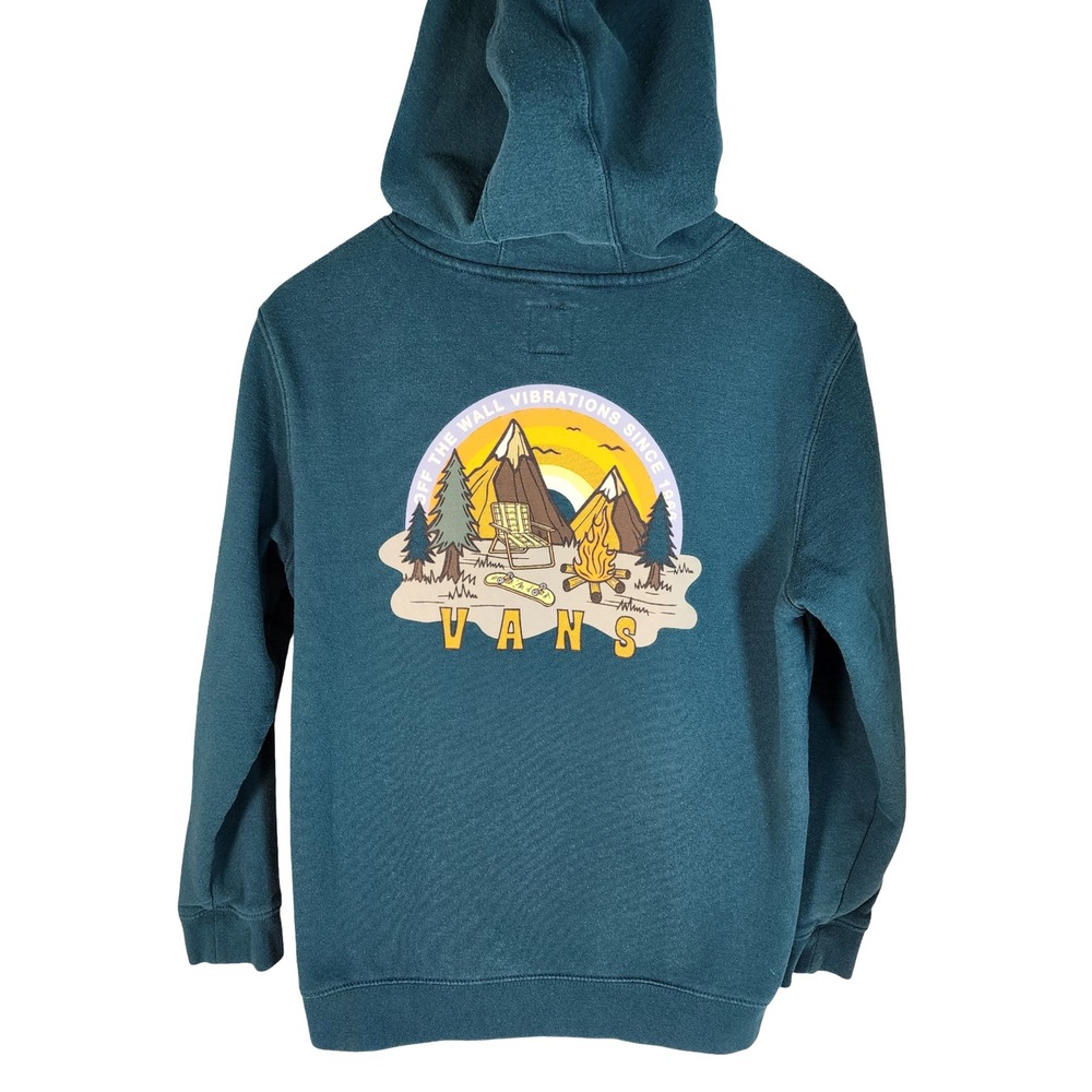 Vans Kids Teal Graphic Hoodie Mountains Campfire Adventure Size Large